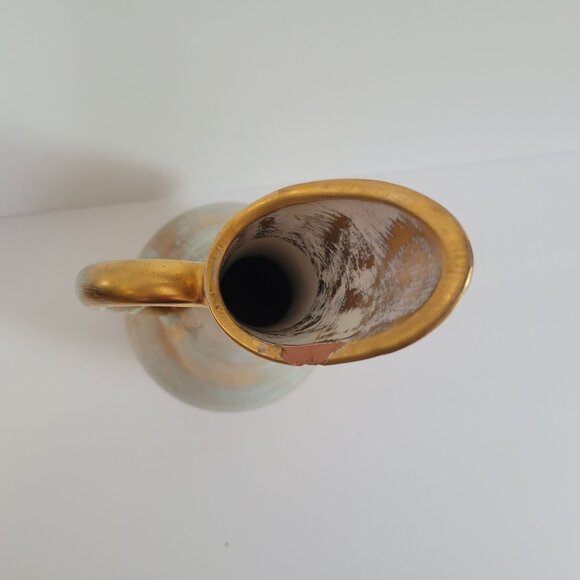 Vintage Stangl Pottery Antiqua Gold Decorative Pitcher Vase With Handle & Cra - Picture 4 of 6